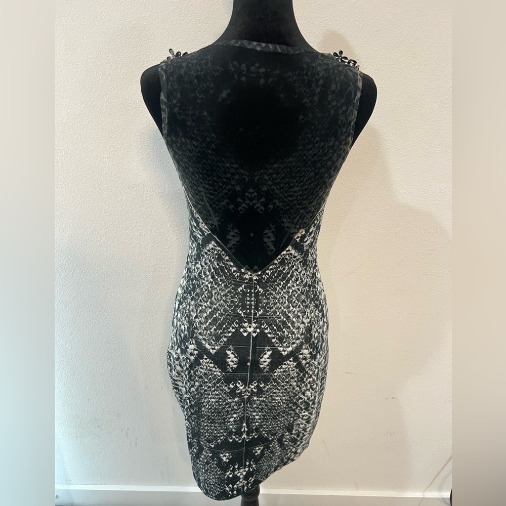 Brazilian Snake Print Bodycon Mini Dress Lace Cutout|Sheer Back| Size Small - Picture 5 of 7